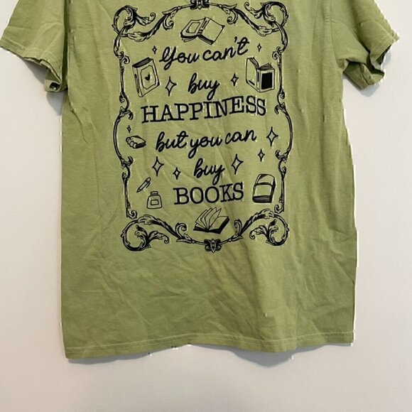 NEW NWT HOT TOPIC Buy Books Boyfriend Fit T-Shirt Green Short Sleeve Tee JUNIORS - Picture 4 of 11